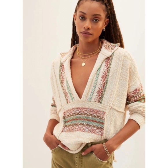 Pilcro Urban Outfitters Boho Multicolor V-neck Sweater Sz Sm - Picture 1 of 12